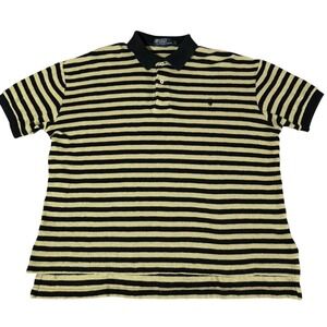 VTG Polo by Ralph Lauren Mens Striped Polo Short Sleeve Black Beige Men's Size L